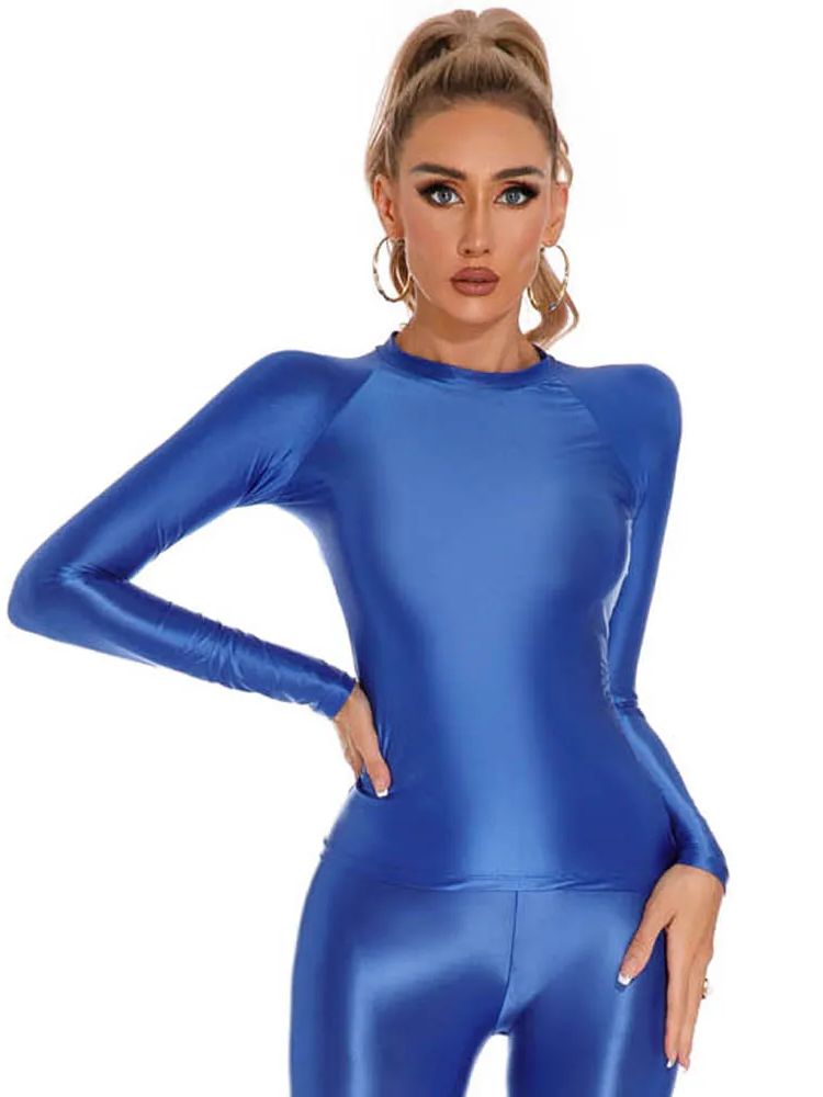Yoga Fitness Fit Club - Glossy Shiny Elasitc Long Sleeve Shirt